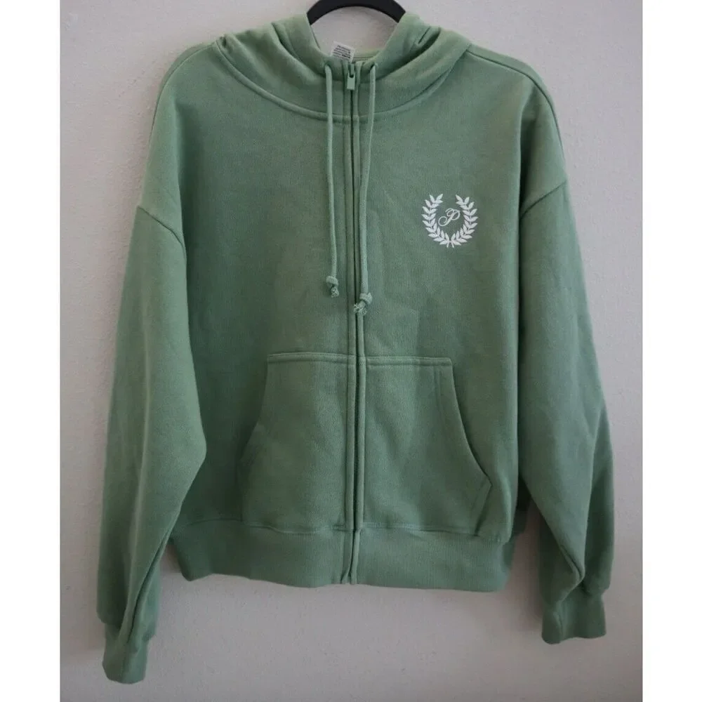 PINK Victoria's Secret WMN Sz XS Green Ivy Fleece Flare Pants Zip-Up Hoodie Set - Picture 2 of 16